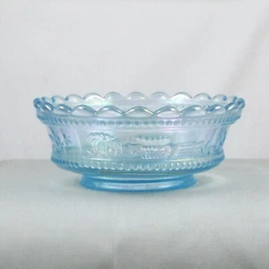 NORTHWOOD PEACOCK AT THE FOUNTAIN ICE BLUE CARNIVAL GLASS ROUND BOWL SAUCE - Picture 1 of 4