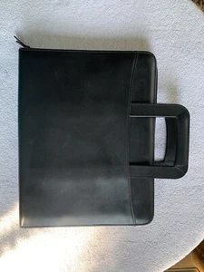 Vintage 80er Dayrunner 3-Ring Ordner Notizbuch Echtleder schwarz versteckter Griff Reißverschluss - Bild 1 von 15