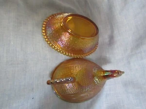 INDIANA CARNIVAL AMBER GLASS COVERED 7" CHICKEN HEN ON NEST - Picture 1 of 5