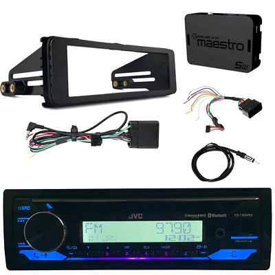 Single DIN CD Player Bluetooth Receiver, Harley Wiring Kit, Dash Kit, Antenna - Image 1 of 4