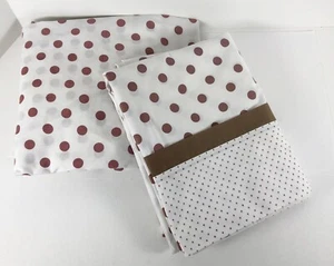 TWIN Sheet SET Flat Fitted Polka Dot White Brown Cotton Blend - Picture 1 of 4