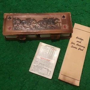 Vintage! 1943 Bridge Card Set, 2 Decks, Leather, score sheets Horse Racing Case - Picture 1 of 5