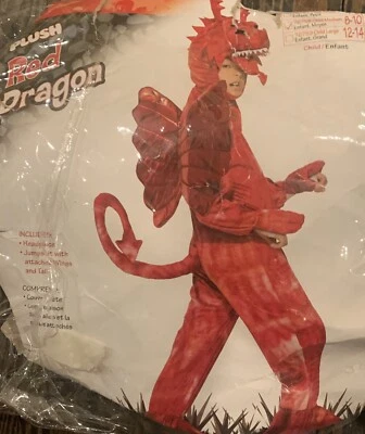 Forum Novelties Red Dragon Costume Plush Jumpsuit, Wings, Tail & Hood. Child Med - Image 1 of 4