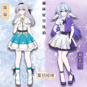 Genshin Impact Firefly Robin Kamisato Ayaka Short Sleeve Blouse Skirt Shorts Set - Picture 1 of 18