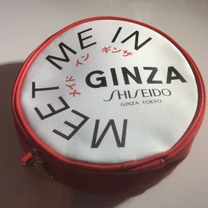 Shiseido Makeup Cosmetics Red Round Bag MEET ME IN GINZA Tokyo Japan Japanese - Picture 1 of 6