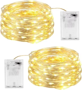 2 Pezzi Stringa Luci LED a Batteria, 100 LED 10M Lampada a Fili Di Rame Bianco C - Foto 1 di 12