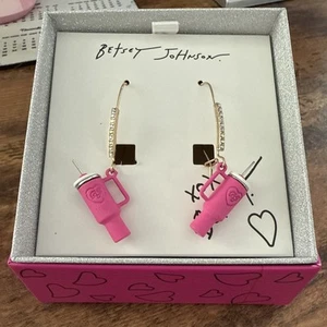 NEW Brand New Betsey Johnson Stanley Cup Dangle Drop Earrings Hot Pink color - Picture 1 of 4