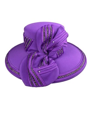 Champagne Hat ITALY Women Wide Brimmed Embellished Derby Hat Purple Wool Church - Image 1 of 4