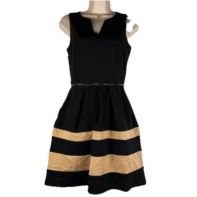 IZ Byer Dress Women's Size 3 Above Knee Sleeveless Belted A-Line Black Stretch - Image 1 of 4