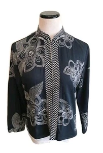 Chico’s Navy Blue Embroidered Mandarin Collar Lined Cotton Jacket SZ 0 Xs - Picture 1 of 6