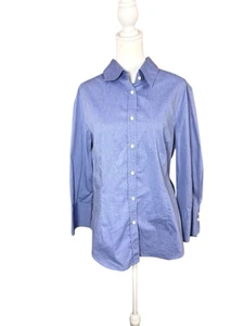 Camicia blusa donna J McLaughlin 12 aderente con bottoni 100% cotone manica 3/4 blu - Foto 1 di 11
