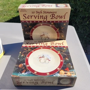 2x Royal Seasons Stoneware Snowman 10" Serving Bowls - Picture 1 of 2