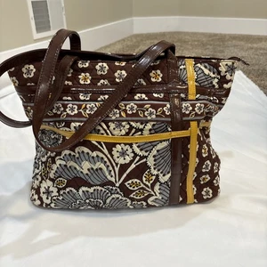 Bolso de Mano Vera Bradley Dulce, Estampado Retirado Flores de Pizarra, Marrón/Amarillo Nuevo Sin Etiqueta - Imagen 1 de 11