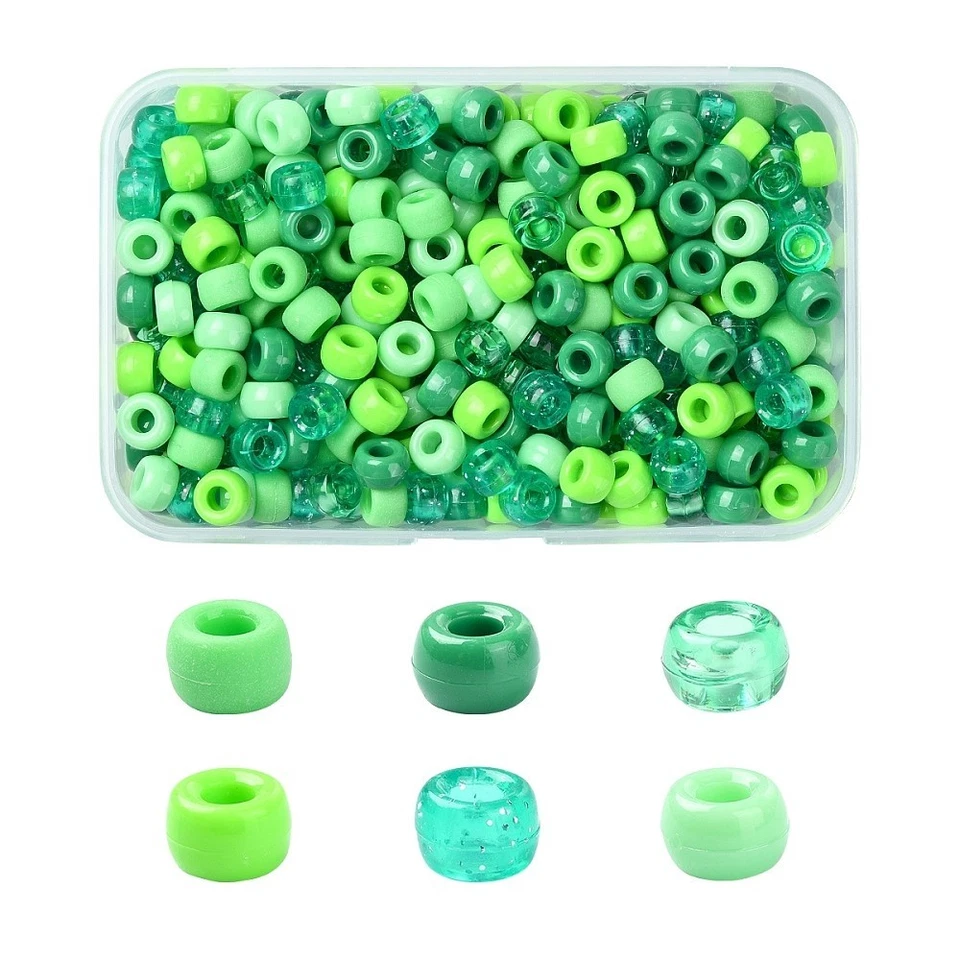 120 x Pony Beads Plastic Barrel Beads Green Mix - Image 1 of 1
