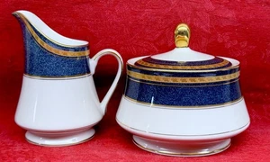 Mikasa Ivory China Imperial Blue Zuckerdose & Milchkännchen Blau Gold GR84 WEIHNACHTEN - Bild 1 von 5