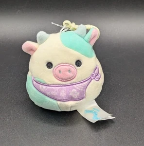 Squishmallows Belana The Cow Blue and White Clip On 3.5" NWT - Picture 1 of 6