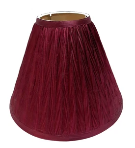 VTG Burgundy Fabric Empire Lamp Shade Tiny CrissCross V Pleats 8.25" T x4" x 11" - Picture 1 of 8
