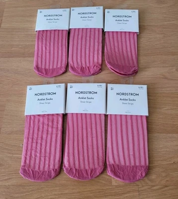 Paquete de 6 calcetines tobilleros Nordstrom para mujer 6-10 1/2 rayas transparentes rosa malva Foto 1 de 3