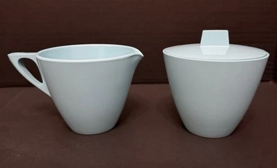 Marcrest Melmac Creamer & Sugar Set Blue MCM Chicago USA w/ Lid Kitchen Coffee - Image 1 of 4