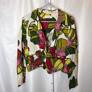Cristina Gavioli Damen 100 % Leinen Blazer Jacke Blumenmuster Tropical Print Gr. 12 - Bild 1 von 9