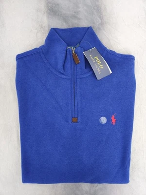 Polo Ralph Lauren 25 美分拉链蓝色红色小马毛衣男式中号全新 — 第 1/4 张图片