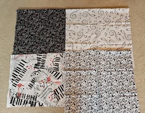 Lot of fabric music theme, black, white, piano keys, Music Notes Cotton Quilt - Picture 1 of 5