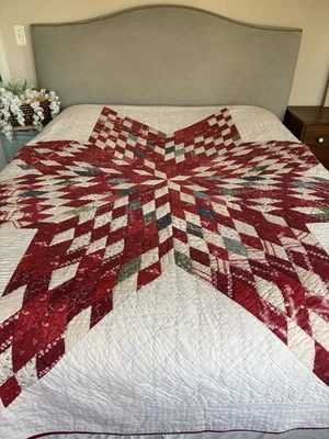 Pottery Barn Noelle Star Handcrafted PATCHWORK KING Quilt Red White - Image 1 of 4