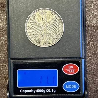 1951 German Silver 5 Deutsche Mark 11 Grams Weight /0.625 Fine - Image 1 of 4