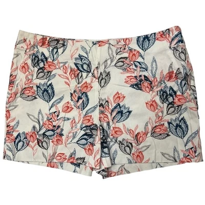 Pantalones Cortos Banana Republic Blanco con Diseño Tropical Floral Azul Marino y Coral Talla 14 Foto 1 de 4
