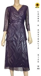 🌻LAURA K PURPLE SIVER CHIFFON OVERLAY 2 PIECE SKIRT & TOP SET SIZE 12AU - Foto 1 di 17