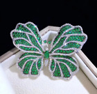 Lab Grown Emerald Butterfly Brooch 925 Sterling Silver Cocktail CZ Jewelry
