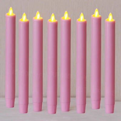 Juego de 8 velas cónicas sin llama Luminara rosa 9,5 pulgadas con mecha móvil remota Foto 1 de 4