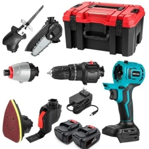 TRAPANO SEGA LEVIGATRICE MULTIUSO 2 BATTERIE PERCUSSIONE AVVITATORE OSCILLATORE - Foto 1 di 8