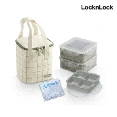 LocknLock) Food Containers Square Lunch Box Set / 3 Tier (with ice pack -823 - Image 1 of 4