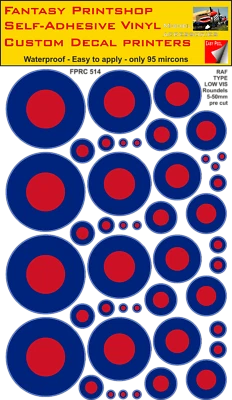 FANTASY PRINTSHOP RAF Roundels Mixed Pack Vinyl Sticker Decals Type LOW VIS Roundel 5mm - 50mm