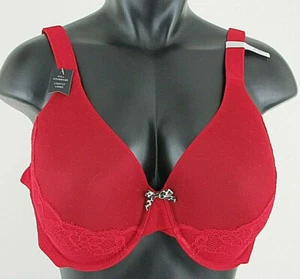 Ambrielle 38D Red Lace Accent Full Coverage Bra Underwire Lightly Lined Bow New - Picture 1 of 5