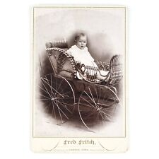 Boy Riding Big-Wheel Pram Photo c1890 Baby Buggy Fred Fritch Cabinet Card B3230