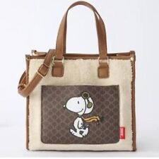 Peanuts Snoopy Tote Bag 9.8” x 10.6” Boa 2way Shoulder Bag Brown Shimamura