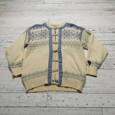 Dale of Norway Sweater Adult Large Beige Blue Purple Wool Metal Clasps Norwegian - Image 1 of 4