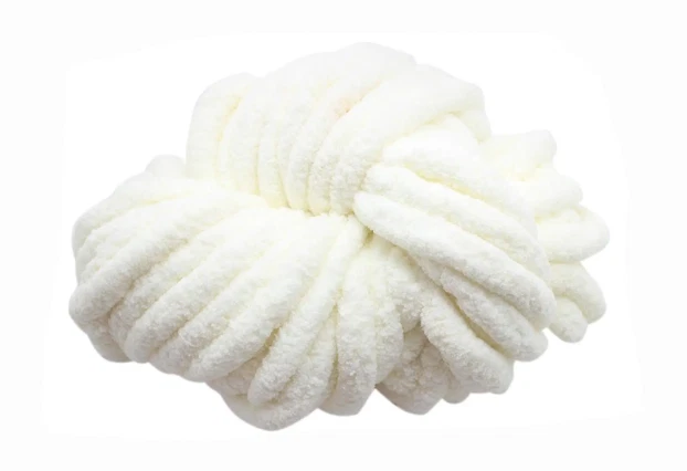 Cream Chenille Chunky Yarn Jumbo Fuzz Fluff Thick Knit Blanket Crochet Amigurumi - Image 1 of 1