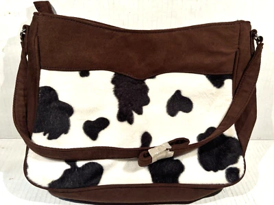 Cow Print Tote Shoulder Bag Y2K Brown Suede like faux fur Approx. 12"W x 9" H - Image 1 of 4
