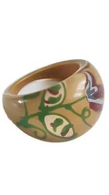 O P Q 55-58 mm BEIGE Vintage LUCITE Cúpula 1 Flor de Tulipán Grueso Anillo Joyería Foto 1 de 3