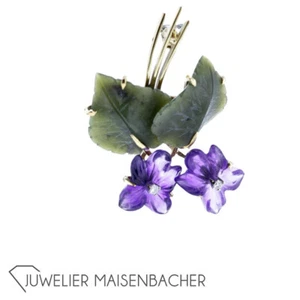 Broche de flores para mujer amatista verde ágata diamantes - Imagen 1 de 3