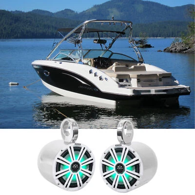 2) KICKER 45KM84L 8" 600 Watt Marine Boat Wakeboard Tower Speakers w/LED's KM8 - Image 1 of 4