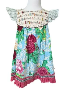 Matilda Jane Girls Platinum Barcelona Flutter Floral Roses Dress EUC Sz 4 #2/6 - Picture 1 of 4