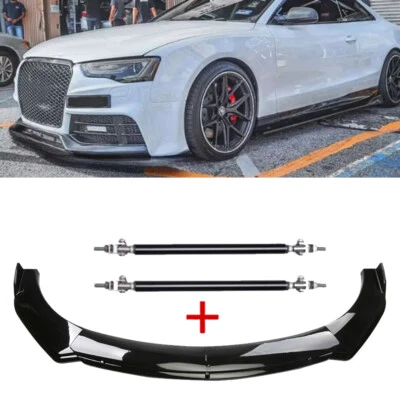 For Audi A3 A4 A5 A6 S5 S6 Front Bumper Lip Splitter Diffuser Body+Strut Rods - Image 1 of 4