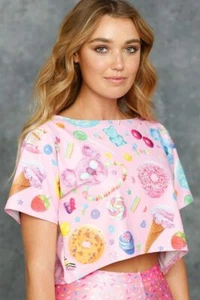 BlackMilk Sugar Drop Bear Boxy Crop Top Shirt Koala Pink Candy Size XS X-Small - Picture 1 of 9
