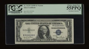 DBR 1935-D $1 Silver Fr. 1613N Narrow MG Block PCGS 55 PPQ Serial M31020306G - Picture 1 of 2