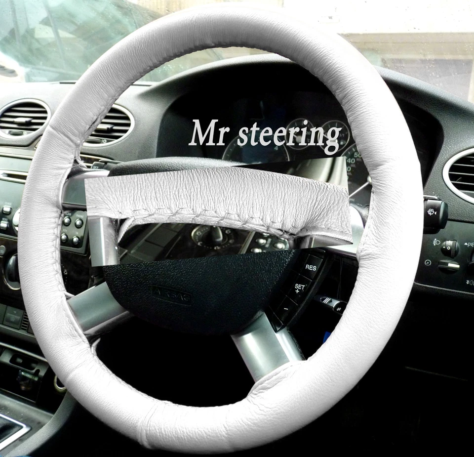 Für Ford Mondeo MK3 Echt Weiß Maserung Leder Lenkrad Abdeckung 00-06 - Bild 1 von 1