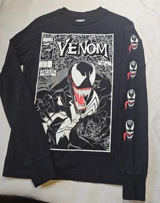 Marvel Spiderman Venom Kids 6/7 Long Sleeve Shirt Mad Engine Black Comic Cover - Image 1 of 4